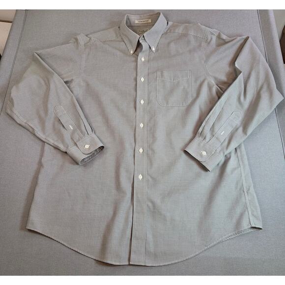 LL Bean Mens L Button Down Shirt Green Check Wrinkle Resistant Cotton Malaysia - Picture 1 of 12